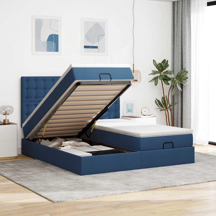vidaXL Ottoman bed met matrassen 180x200cm stof blauw, Maison & Meubles, Chambre à coucher | Lits, Envoi