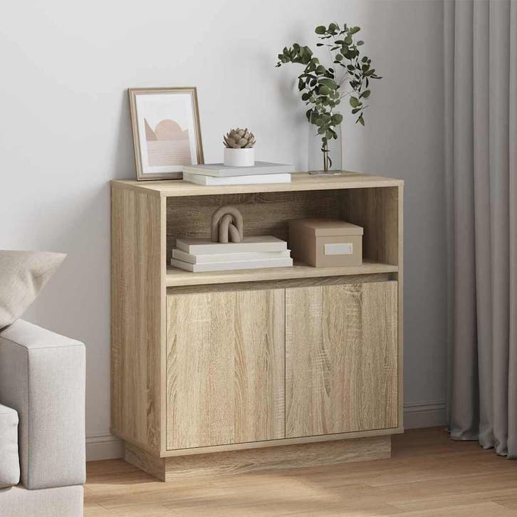 vidaXL LED Dressoir Sonoma Eik 71 x 34,5 x 75 cm Bewerkt, Huis en Inrichting, Kasten | Dressoirs, Nieuw, Verzenden