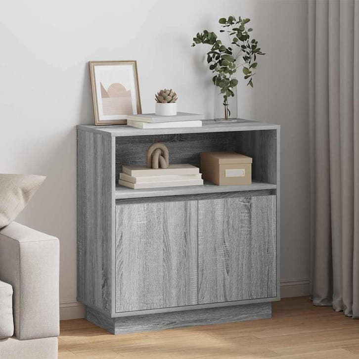 vidaXL LED Dressoir Grijs Sonoma 71 x 34,5 x 75 cm Bewerkt, Maison & Meubles, Armoires | Dressoirs, Envoi