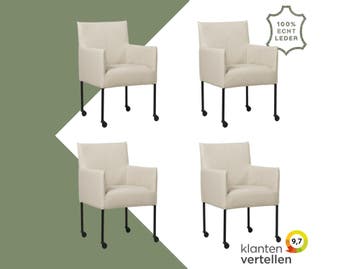 Set van 4 Leren eetkamerstoelen Desire - Toledo Misty, Ophalen of Verzenden, Nieuw, Leer, Eén