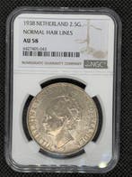 Nederland. Wilhelmina. 2 1/2 Gulden 1938 NGC AU58 (Zonder, Postzegels en Munten