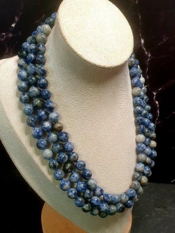 3 rangées, pierre sodalite bleue naturelle, perles de 8 mm -
