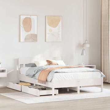 vidaXL Bedframe zonder matras massief grenenhout wit 140x200, Verzenden, Nieuw