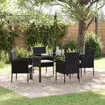 vidaXL Tuin Eettafel Set met kussen 5 pcs Zwart poly rattan, Verzenden