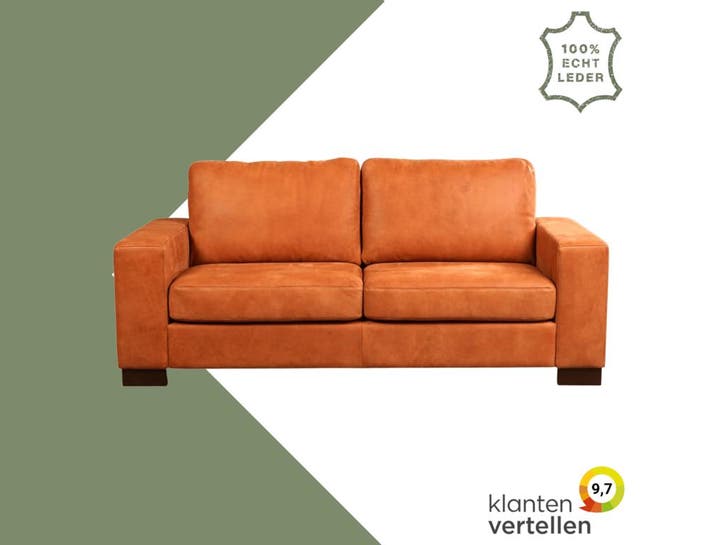 Leren bank Enjoy - 2,5 zits - Kenia Rost (oranje) - Poten, Antiek en Kunst, Antiek | Meubels | Stoelen en Sofa's, Ophalen of Verzenden