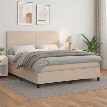 vidaXL Boxspring met matras kunstleer cappuccinokleurig, Verzenden