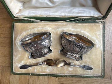 Zoutvat (4) - .950 zilver - Franse zilveren set met twee