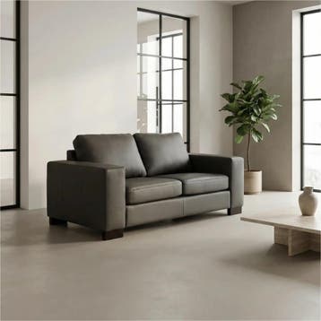 Leren bank Enjoy - 2 zits - Hermes Antracite (donkergrijs), 150 tot 200 cm, Nieuw, Ophalen of Verzenden, Modern