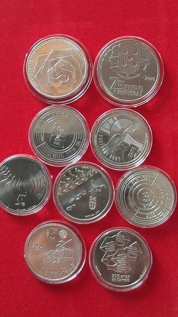 Portugal. 5 Euro / 7,5 Euro 2020/2026 (9 moedas) (Sans prix, Postzegels en Munten