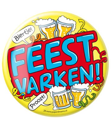 Button Feest Varken 10,2cm, Verzenden