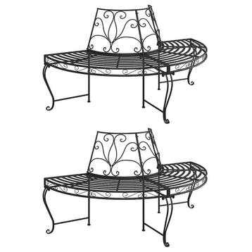 vidaXL Boombanken 2 st halfrond Ø160 cm staal zwart, Tuin en Terras, Verzenden, Nieuw