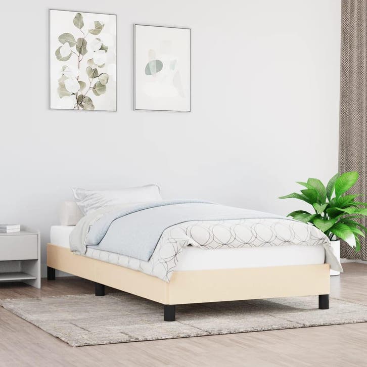 vidaXL Bedframe zonder matras 90x190 cm stof crèmekleurig, Maison & Meubles, Chambre à coucher | Lits, Envoi