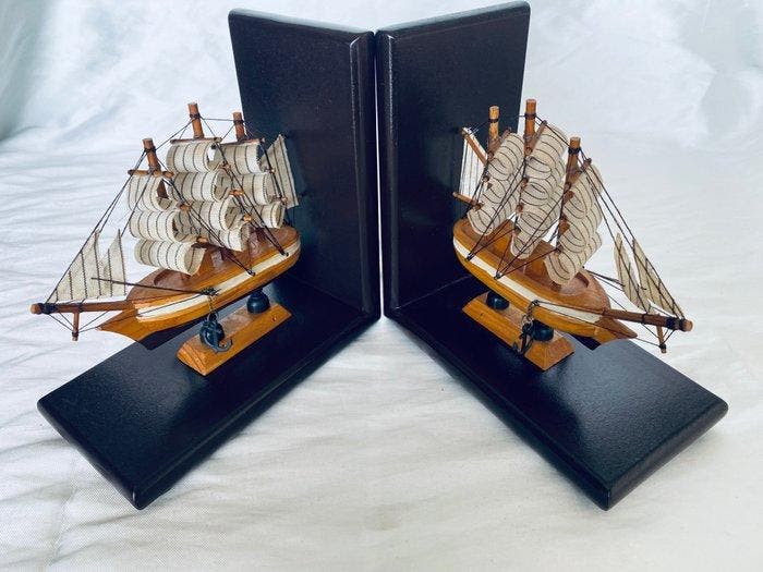 Maritieme objecten - Vintage paar houten boekensteunen, met, Antiquités & Art, Curiosités & Brocante