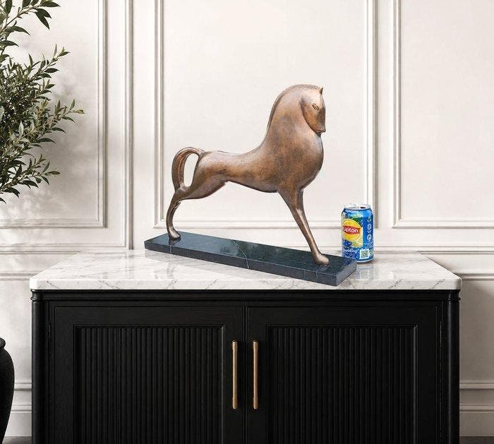 sculptuur, Tijdloos brons paardenbeeld op marmer sokkel - 38, Antiquités & Art, Art | Objets design