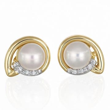 Oorbellen - 18 karaat Witgoud, Geel goud - 0.11ct. tw.