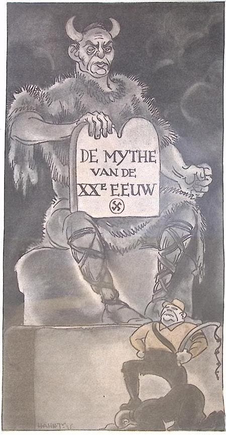 Joseph Goebbels als duivelse barbaar op spotprent (Lithos), Antiek en Kunst, Kunst | Litho's en Zeefdrukken, Verzenden