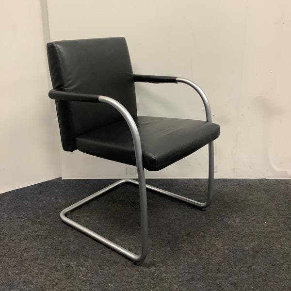 vitra Visasoft Visavis vergaderstoelen, zwart leder - metaal, Huis en Inrichting, Stoelen, Zwart, Gebruikt, Eén