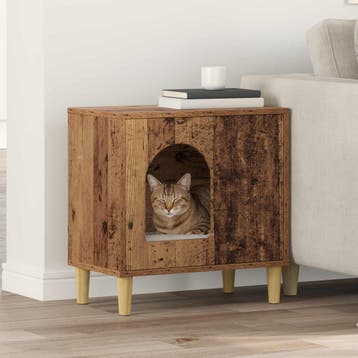 vidaXL Kattenhuis Oudhout 51 x 30 x 52 cm Bewerkt hout, Verzenden, Nieuw