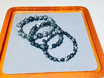 ***NO RESERVE*** Snowflake Obsidian Armbandenset van 3 –