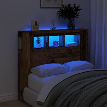 vidaXL Hoofdeinde met LED 120x18,5x103,5 cm bewerkt hout oud, Verzenden