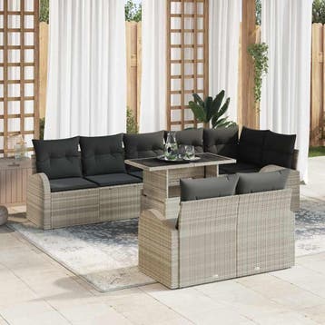 vidaXL Tuinbank Set 9 st Lichtgrijs poly rattan, Tuin en Terras, Verzenden, Nieuw