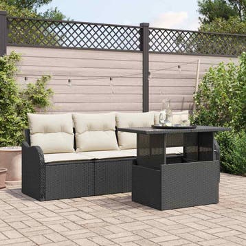 vidaXL Tuinbank Set 5 st Zwart Poly rattan, Verzenden