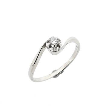 Witgouden solitairring met diamant; 0,10 ct., Handtassen en Accessoires, Ringen, Gebruikt, 19 tot 20, Ophalen of Verzenden, Met edelsteen