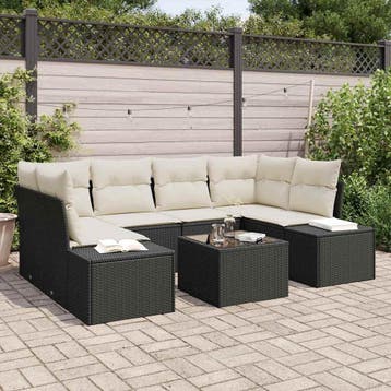 vidaXL Tuinbank Set 7 st Zwart poly rattan, Verzenden, Nieuw