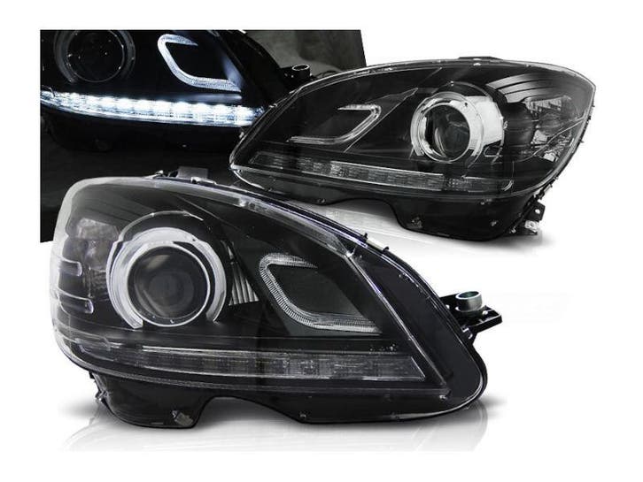 Koplampen LED DRL Black geschikt voor Mercedes W204, Auto-onderdelen, Verlichting, Nieuw, Mercedes-Benz, Verzenden