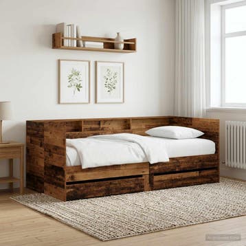 vidaXL Dagbed met lade met plank met hoofdeinde Oud hout, Verzenden