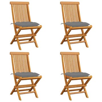 vidaXL Klapstoelen met grijze kussens, 4 stuks, massief, Verzenden, Nieuw