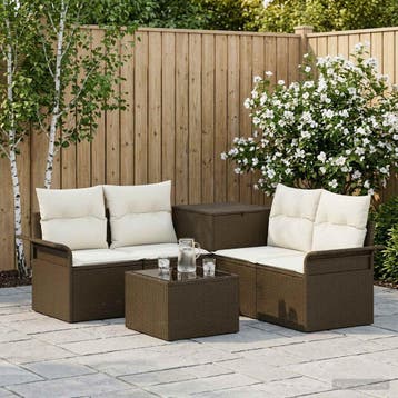 vidaXL Bankstel 6 st 4-Aantal zitplaatsen Bruin en Crème Wit, Tuin en Terras, Verzenden, Nieuw