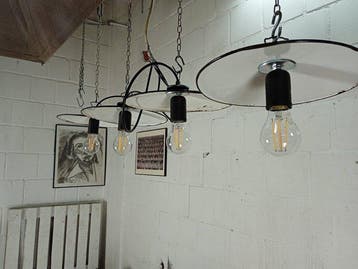 Plafondlamp (4) - Vintage industriële emaille hanglamp -