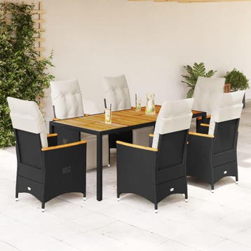 vidaXL 7-delige Bistroset met kussens poly rattan zwart, Verzenden, Nieuw