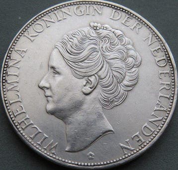 Nederland. Wilhelmina. 2 1/2 Gulden 1932b Grof Haar (Zonder