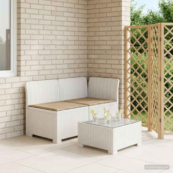 vidaXL Twee-zits Tuin Sofa met Kussens Rieten Look PP Wit, Verzenden, Nieuw