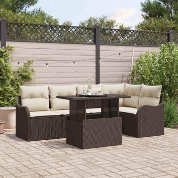 vidaXL Tuinbank Set met kussen met kussen 6 pcs Bruin Poly, Verzenden