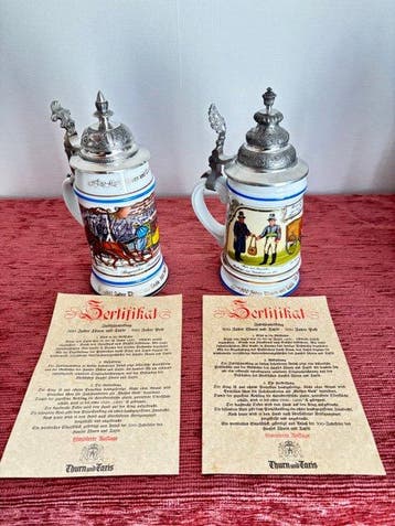 Deutsche Bierkrüge mit Zinndeckel - Bierpul (6) - Porselein, Antiek en Kunst