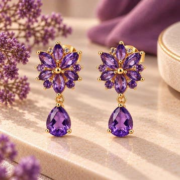 Zonder minimumprijs - Oorbellen Verguld Amethist - Diamant -