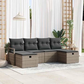 vidaXL Bankstel 6 st 6-Aantal zitplaatsen Grijs poly rattan, Verzenden