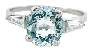 Ring - 18 karaat Witgoud Aquamarijn - Diamant