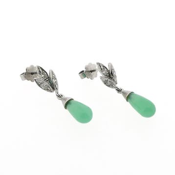 Vintage witgouden oorstekers met jade en diamant 0,12 ct., Ophalen of Verzenden