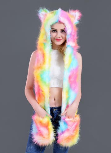 KIMU® Hood Tie Dye Regenboog Wolf Wit Gekleurde Beer Muts me, Ophalen of Verzenden, Nieuw