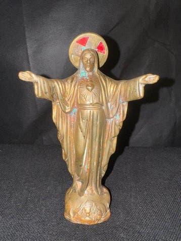 Beeldje, Jesus Sacred Heart– Heavy Cast - 15.5 cm - Brons,, Antiquités & Art