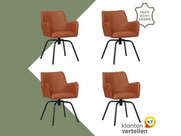 Set van 4 Leren draaibare eetkamerstoelen Jazz - Toledo, 60 tot 90 cm, Nieuw, Leer, Ophalen of Verzenden