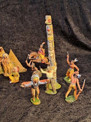 Lineol, Elastolin - Figuur - Indians and Horses (12) -, Nieuw