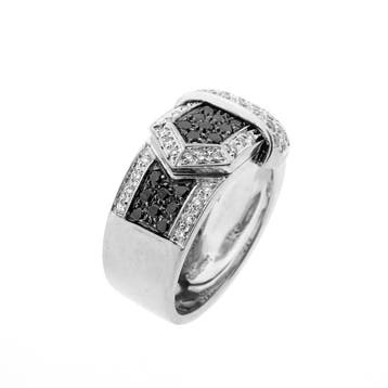 Leo Pizzo witgouden ring met witte en zwarte diamanten; 0..., Gebruikt, Overige kleuren, Ophalen of Verzenden, Kleiner dan 17