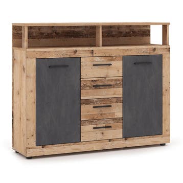 Dressoir  120 cm Breed-Antraciet Eiken Antraciet Eiken, 100 tot 150 cm, Verzenden, Nieuw, 25 tot 50 cm