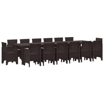 vidaXL Tuin Eettafel Set 15 st Bruin Polt riet, Verzenden, Nieuw