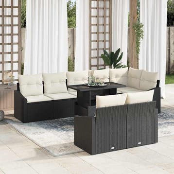 vidaXL Tuinbank Set 9 st Zwart en Crème, Verzenden